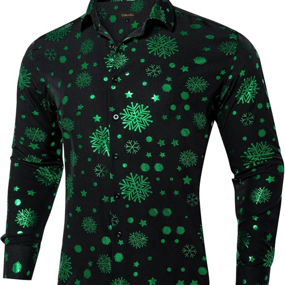 NWT XL  Mens Christmas Dress Shirts,Casual Xmas Long Sleeve Button Down Shirt